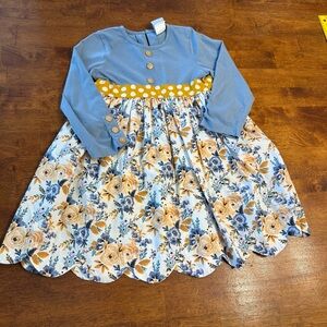 Three Sisters Floral Blue and Yellow Kids Dress size 6